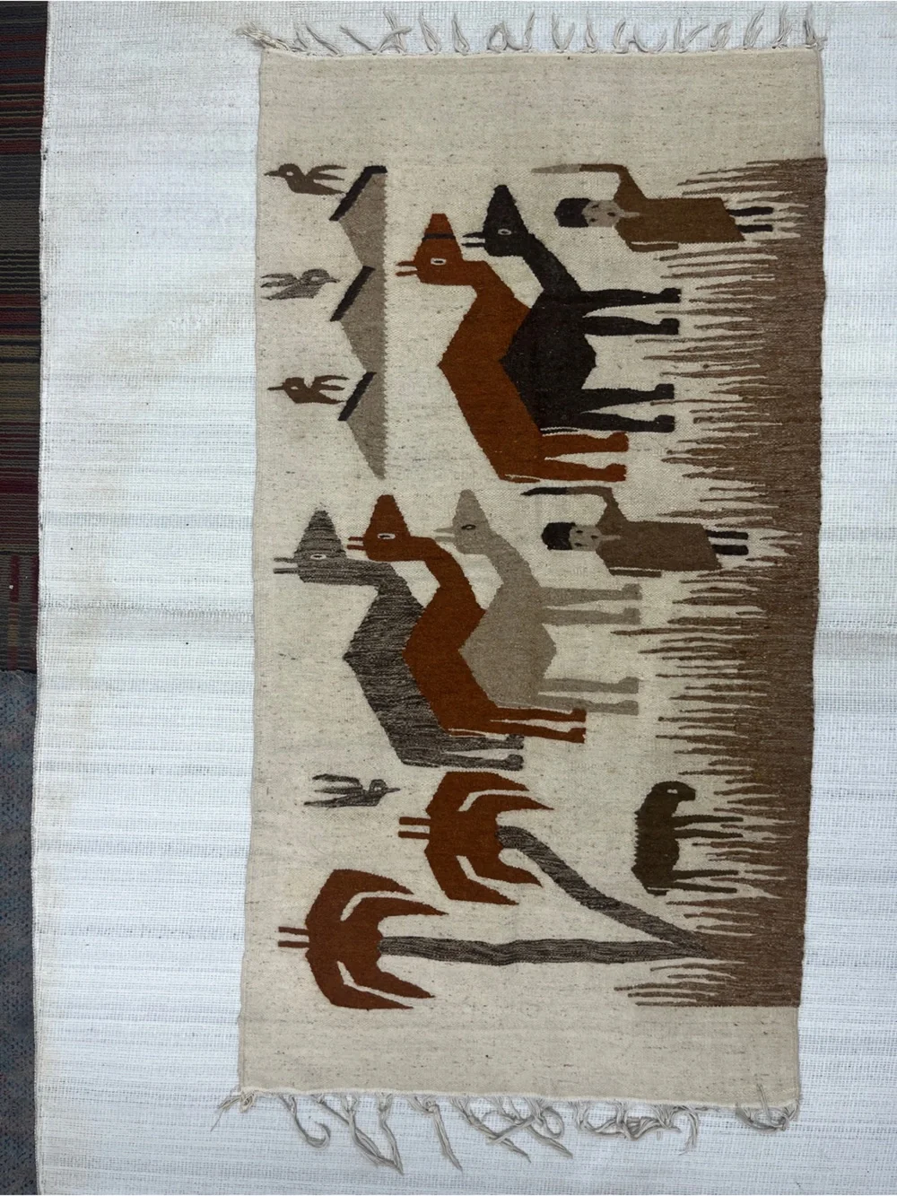Striped Handwoven Rug with Warm Sunset Stripes - Black, Orange, Brown 59x29”